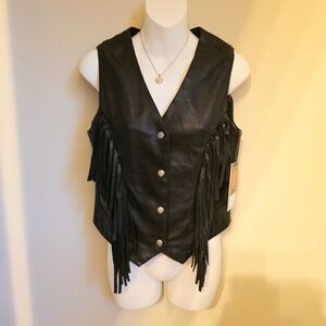 New First Classics Black Fringe Leather Vest